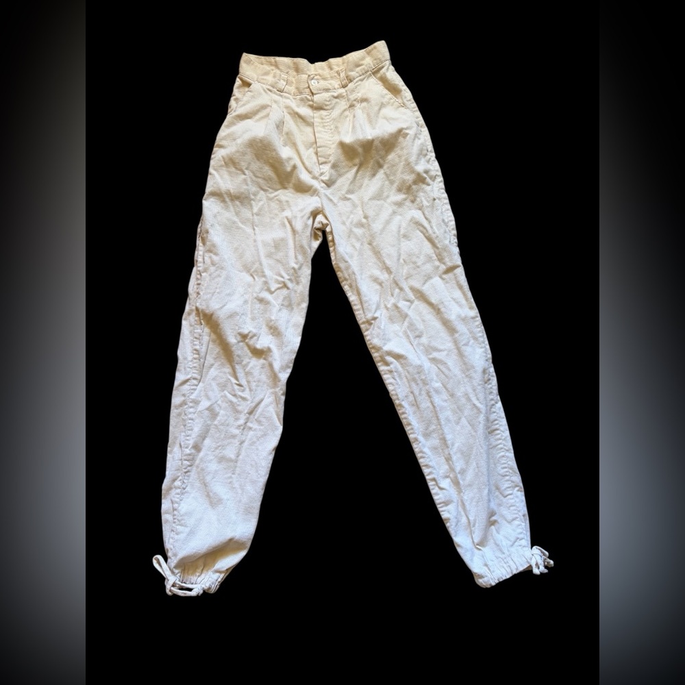 80’s High Waisted Cream Corduroy Drawstring Hem Pants